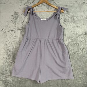 Ces Femme Waffle Knit Romper Lavender Purple Tie Shoulder Boho Cottagecore Small